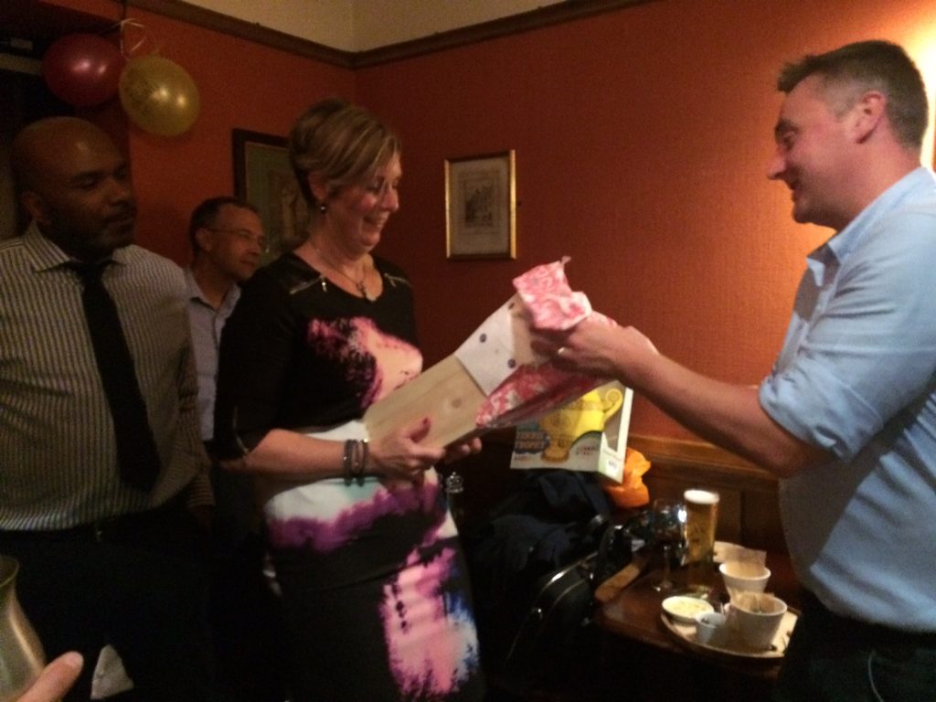 A great evening spent at Kerry's leaving party where we said goodbye in the usual SIP style.  Lots of toasting and tears and presents for everyone!